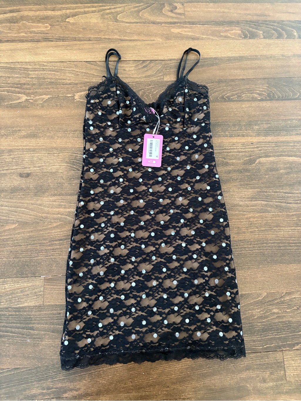 Edikted Brielle Black Lace Slip Dress With Polka Dot Accents